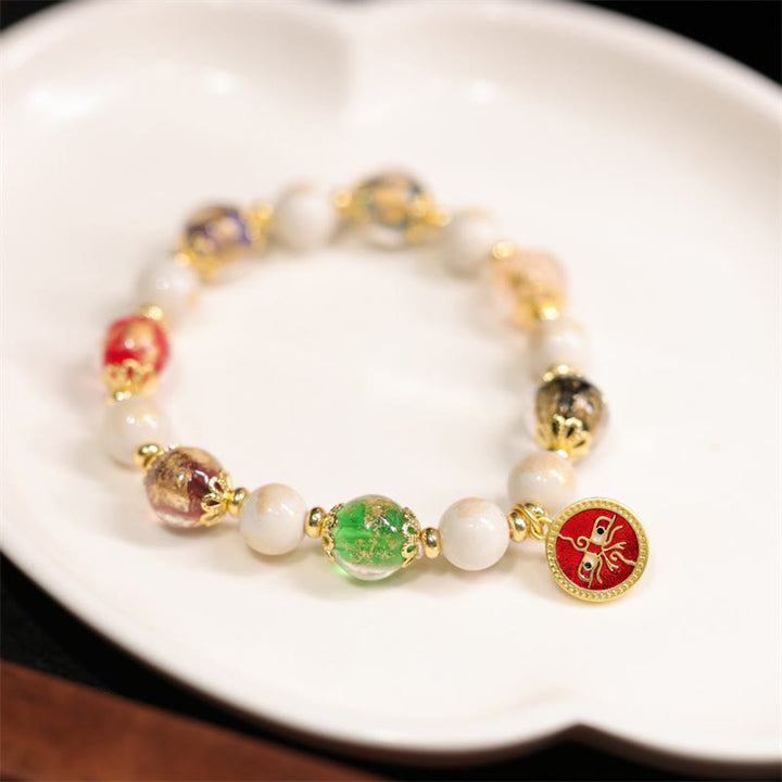 Buddha Stones Tibetan Five God Of Wealth Fortune Liuli Glass Bead Incense Ash Porcelain Bead Charm Bracelet