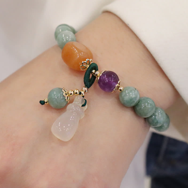 Cyan Jade Lotus Pumpkin Wish Peace Buckle Amethyst Crystal Healing Bracelet