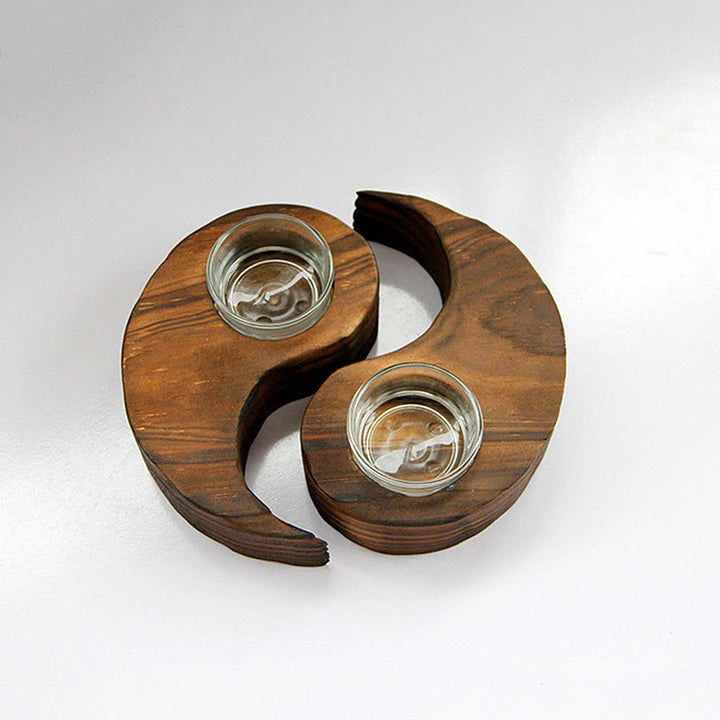 Yin Yang Wood Candle Holder Meditation Rituals Use Items