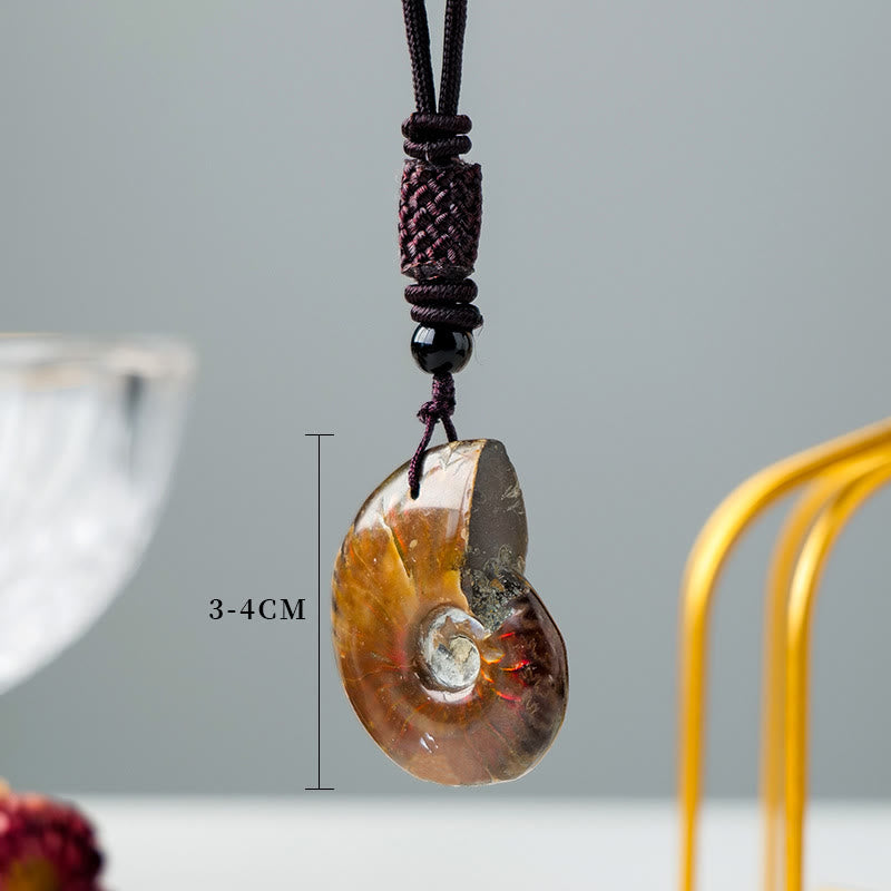 Buddha Stones Natural Ammonite Fossil Snail Pattern Meditation Healing Necklace Pendant