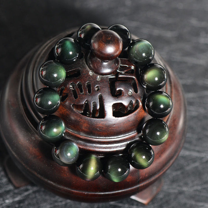 Buddha Stones Natural Green Eye Obsidian Wealth Bracelet