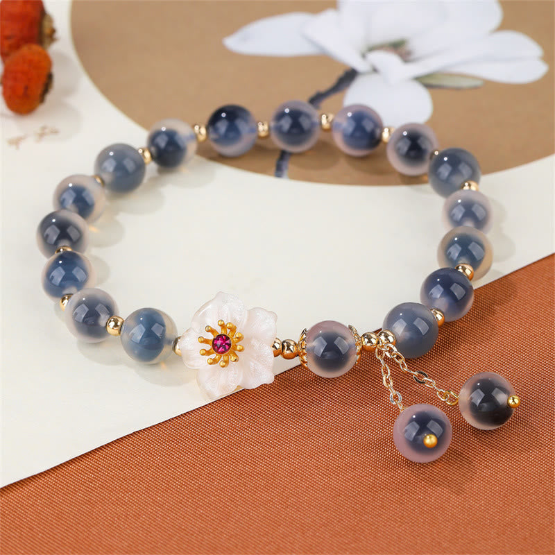 Buddha Stones Natural Blue Candy Agate Cherry Blossom Healing Strength Bracelet