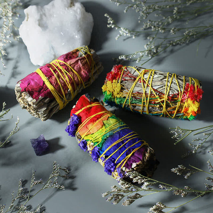 Red Rose Forget-me-not Colorful Daisy Smudge Stick for Home Cleansing Incense Healing Meditation Smudge Sticks Rituals