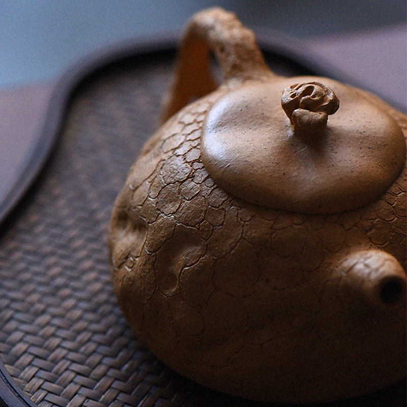 Buddha Stones Handmade Vintage Tree Texture Purple Clay Kung Fu Teapot