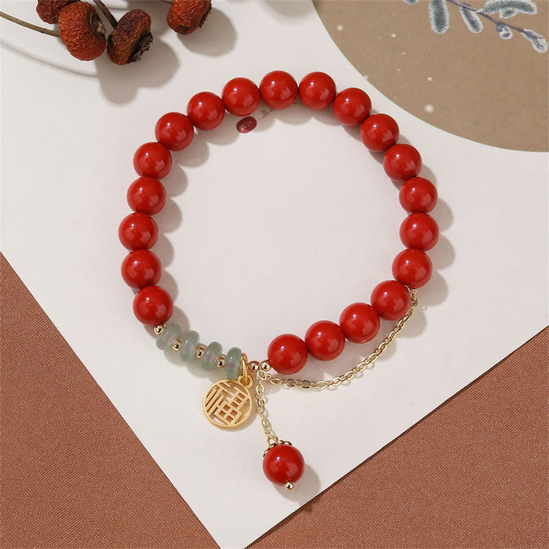 Buddha Stones Cinnabar Auspicious Fu Character Jade Calm Bracelet