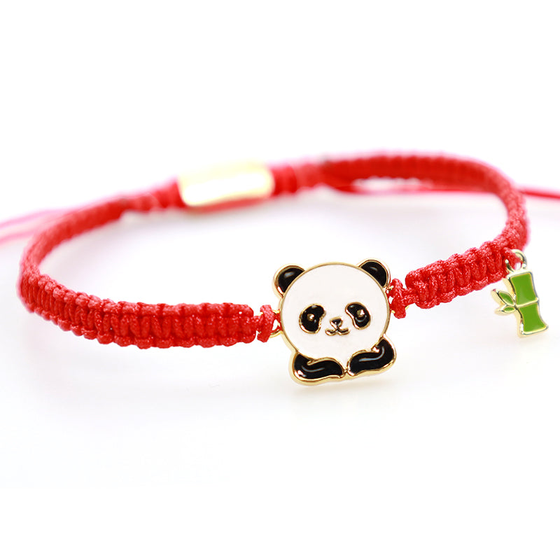 Buddha Stones Tibetan Handmade Panda Bamboo Lucky Red String Bracelet