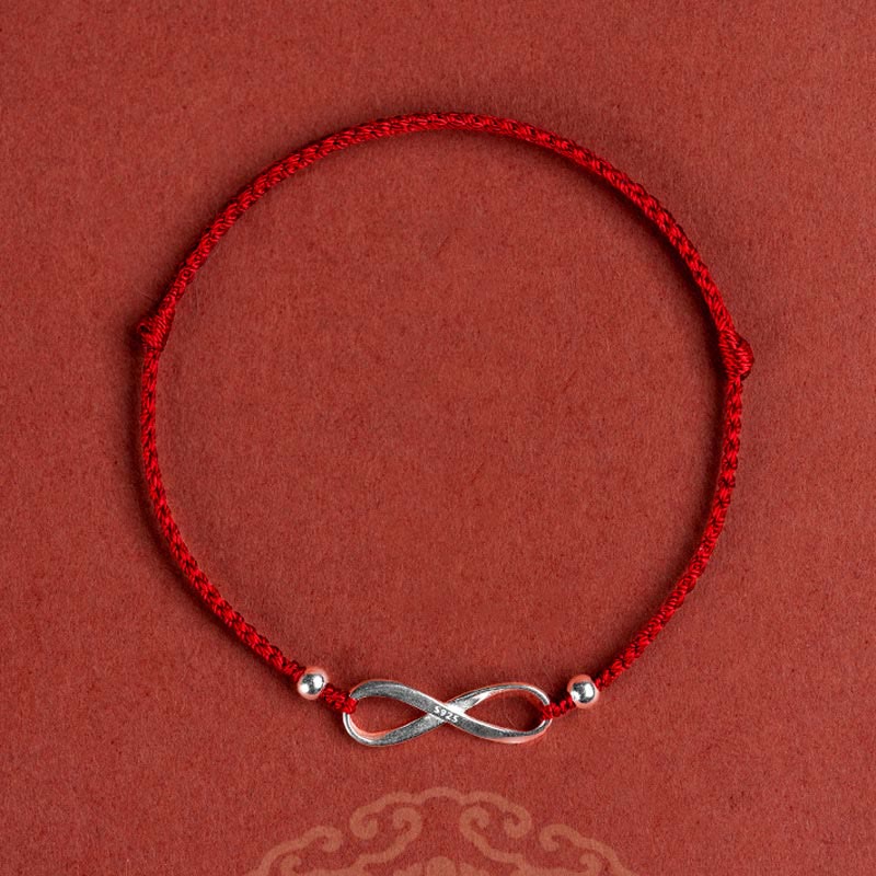 Buddha Stones 925 Sterling Silver Endless Knot Protection Luck Red String Bracelet Anklet