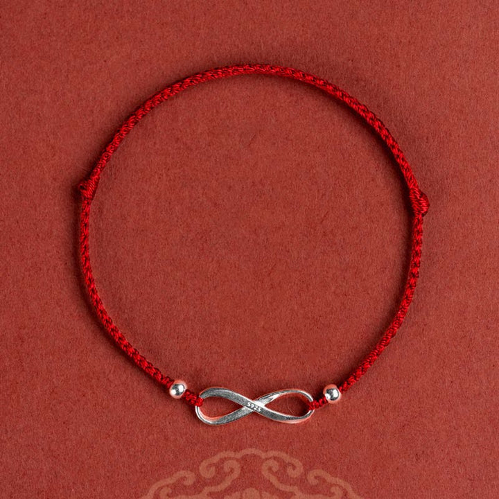 Buddha Stones 925 Sterling Silver Endless Knot Protection Luck Red String Bracelet Anklet