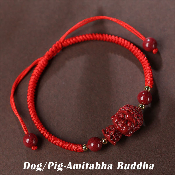 Buddha Stones Chinese Zodiac Natal Buddha Cinnabar Amulet Blessing String Bracelet