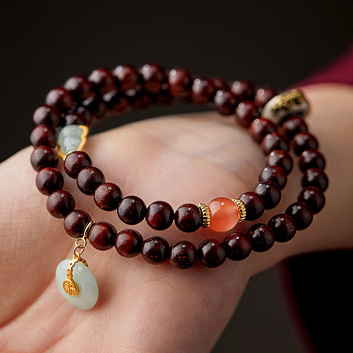 Buddha Stones Chinese Zodiac Natal Buddha Small Leaf Red Sandalwood Jade Red Agate PiXiu Sooth Bracelet