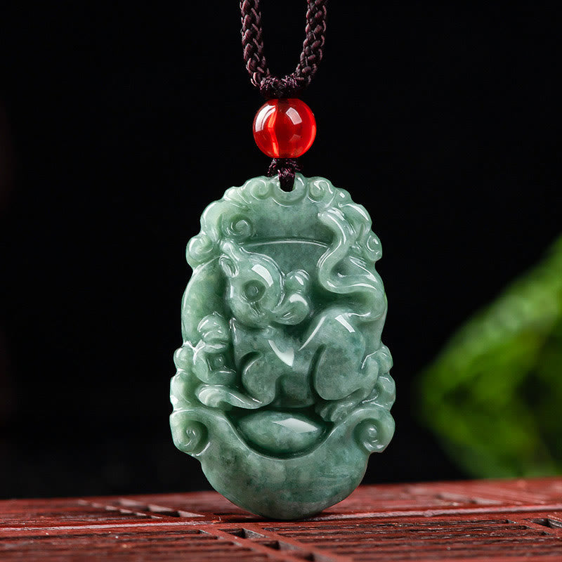 Buddha Stones Natural Jade 12 Chinese Zodiac Prosperity Necklace Pendant