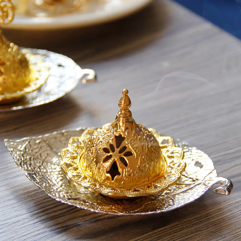 Tibetan Gold Mini Leaf Coaster Meditation Incense Burner