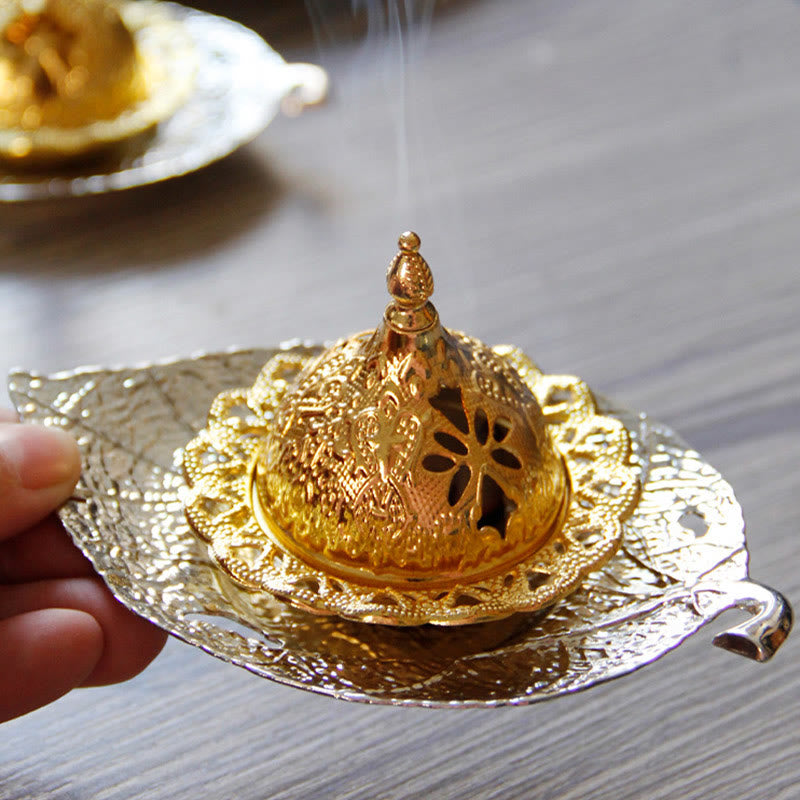 Tibetan Gold Mini Leaf Coaster Meditation Incense Burner