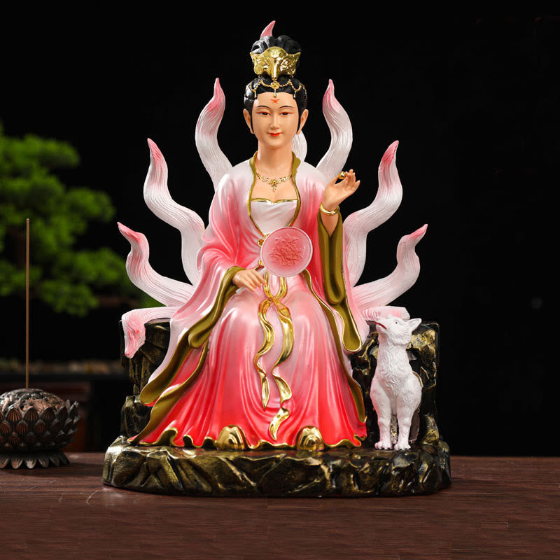 Buddha Stones Nine Tailed Fox Fairy Luck Protection Resin Home Decoration