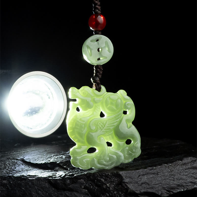 Buddha Stones Natural Jade Kirin Prosperity Phone Hanging Decoration