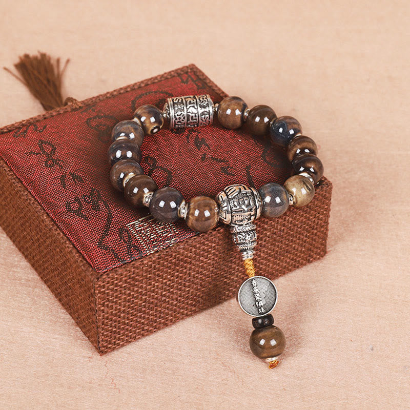 Buddha Stones Tibet Om Mani Padme Hum Prayer Wheel Dorje Vajra Engraved Glass Bead Wisdom Bracelet