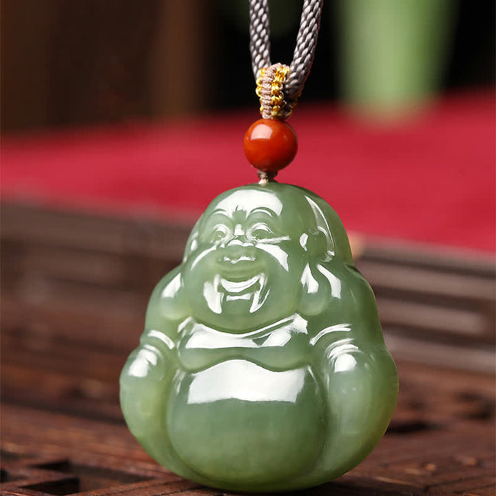 Laughing Buddha Hetian Jade Abundance Necklace String Pendant