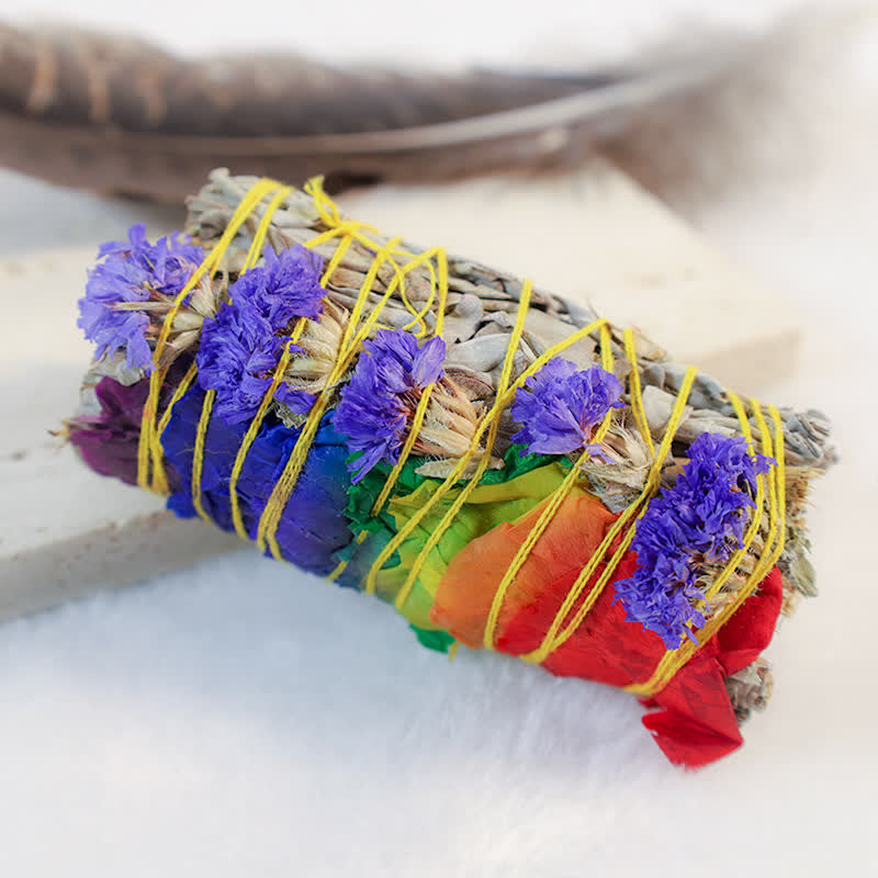 Red Rose Forget-me-not Colorful Daisy Smudge Stick for Home Cleansing Incense Healing Meditation Smudge Sticks Rituals