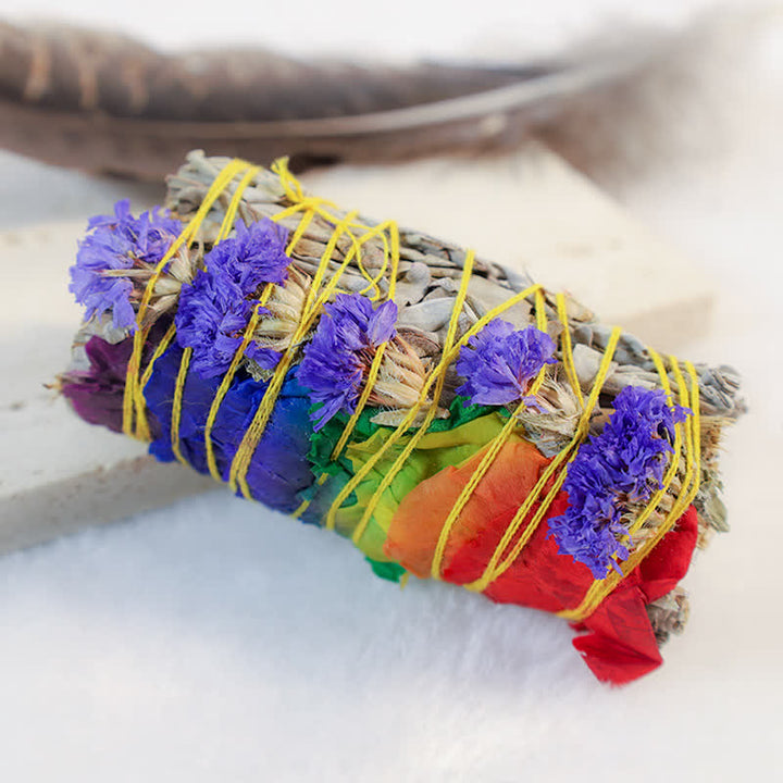 Red Rose Forget-me-not Colorful Daisy Smudge Stick for Home Cleansing Incense Healing Meditation Smudge Sticks Rituals