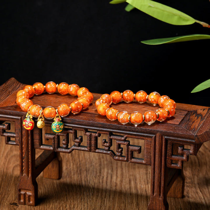 Buddha Stones Gold Swallowing Beast Family Charm Luminous Fluorescent Liuli Glass Bead Success Bracelet