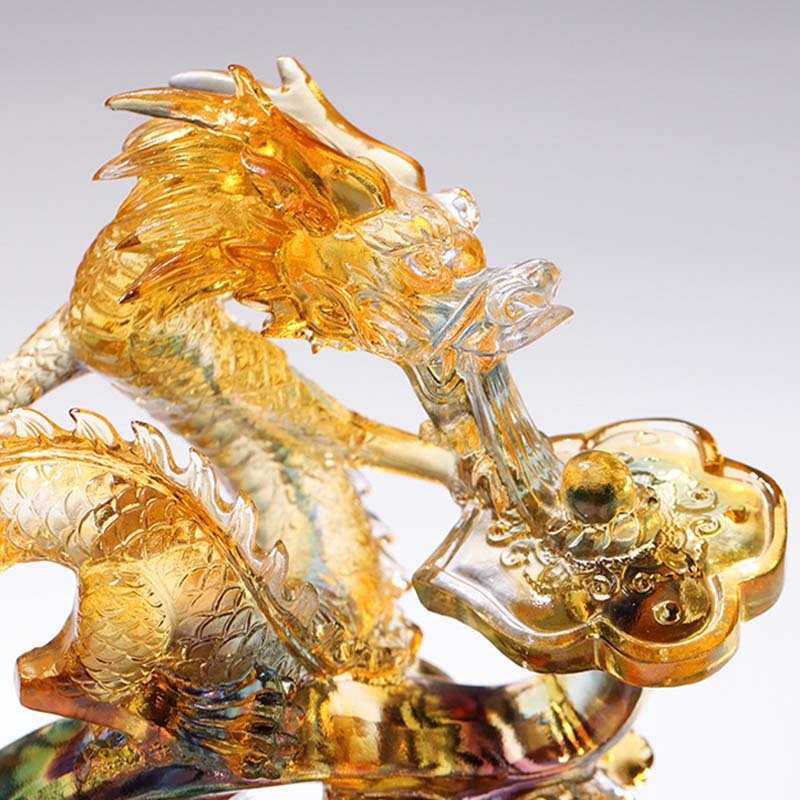 Buddha Stones Year of the Dragon Handmade Ruyi Handle Liuli Crystal Art Piece Protection Home Office Decoration