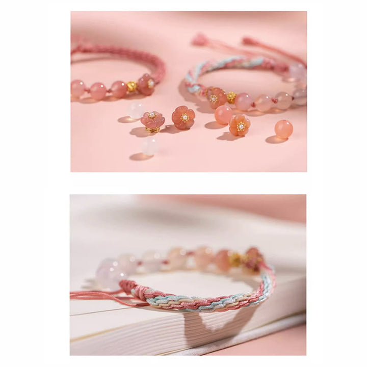 Buddha Stones Natural Gradient Agate Reincarnation Knot Peach Blossom Wealth Luck Handmade String Bracelet