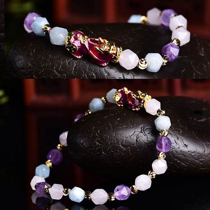 Natural Amethyst Fortune Pixiu Charm Bracelet