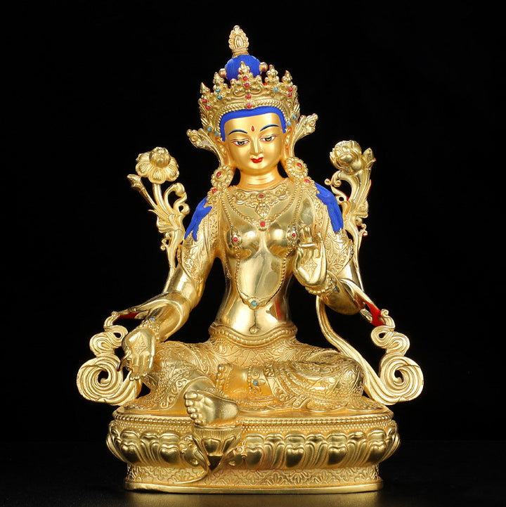 Bodhisattva Green Tara Protection Copper Gold Plated Statue Decoration