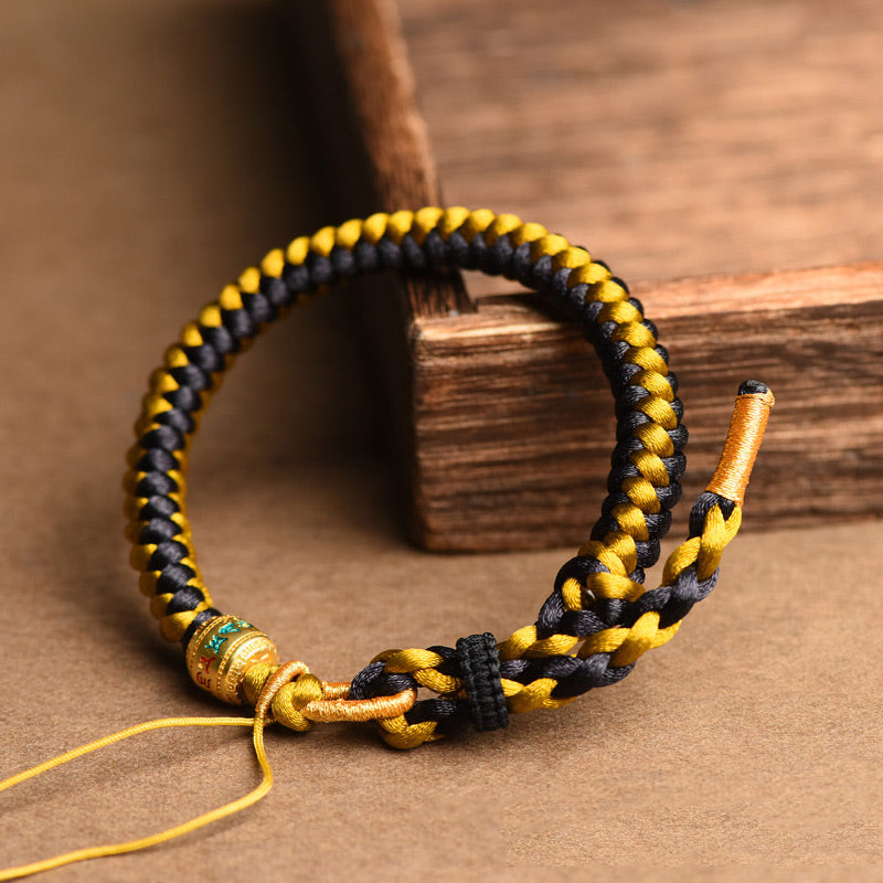 Buddha Stones Handmade Tibetan Black Gold Dragon Scale Rope Om Mani Padme Hum Purity Bracelet