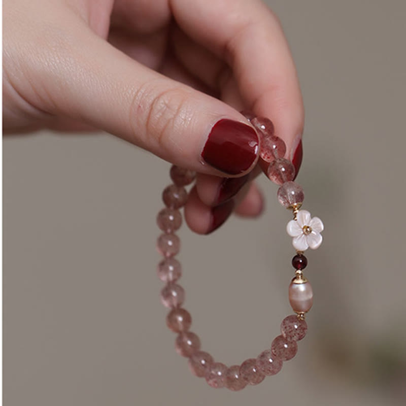 Buddha Stones Strawberry Quartz Peach Blossom Love Bracelet