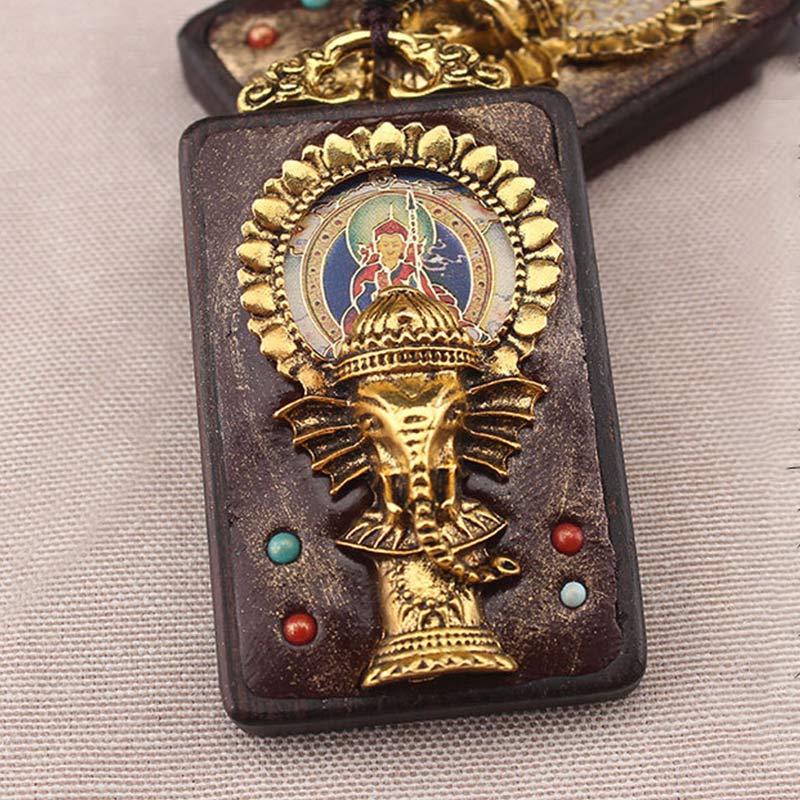 Ebony Wood Elephant God of Fortune Buddha Blessing Necklace String Pendant