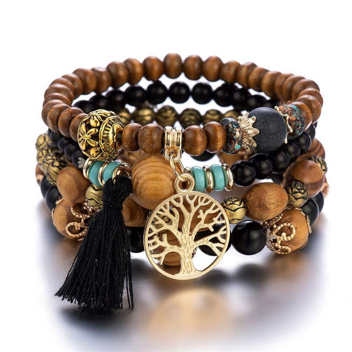 Wenge Wood Layered Tree Tassel Healing Bracelet