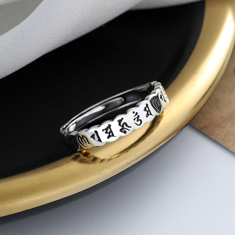 Buddha Stones 925 Sterling Silver Six True Words Calm Wisdom Ring