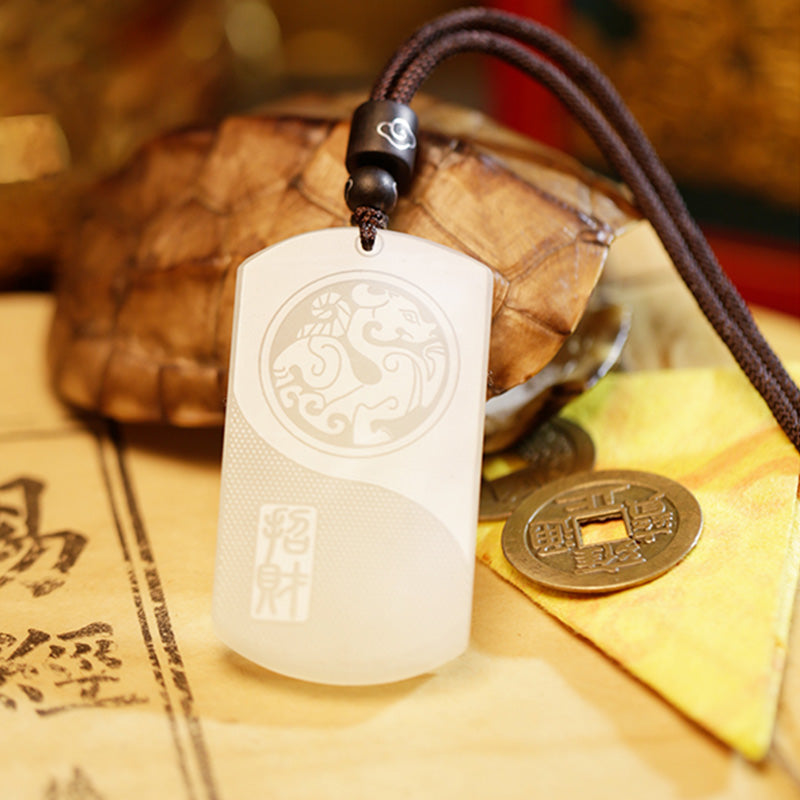 White Jade PiXiu Yin Yang Luck Protection Necklace Pendant