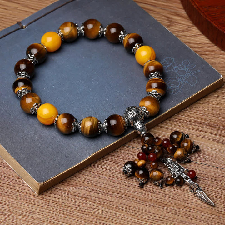 Natural Tiger Eye Red Agate Dragon Vein Agate Stone Vajra Dorje Power Healing Bracelet Car Decoration