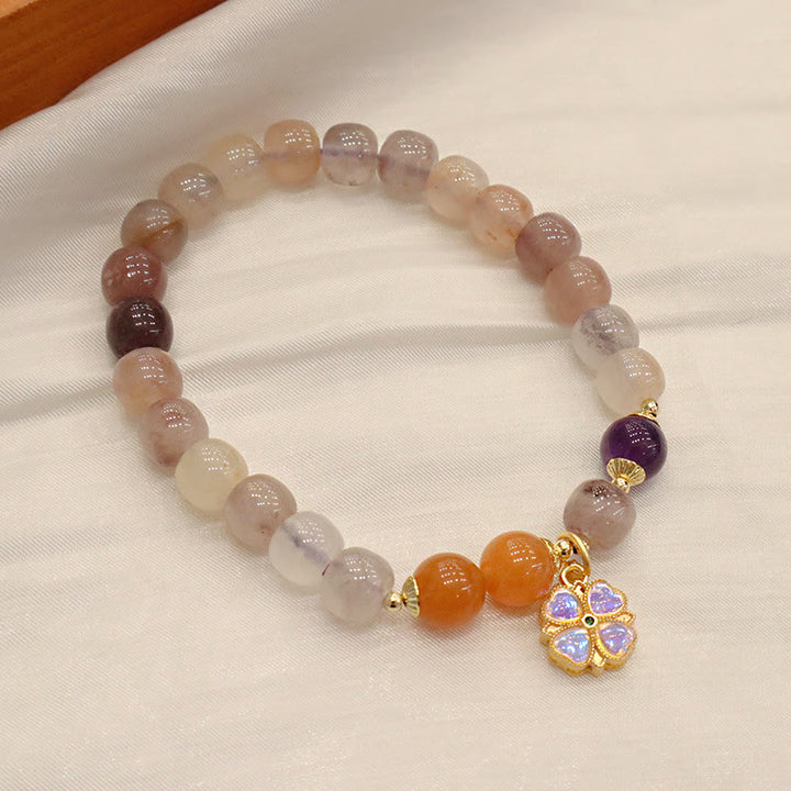 Buddha Stones Natural Purple Golden Silk Jade Violet Flower Bead Charm Wealth Bracelet