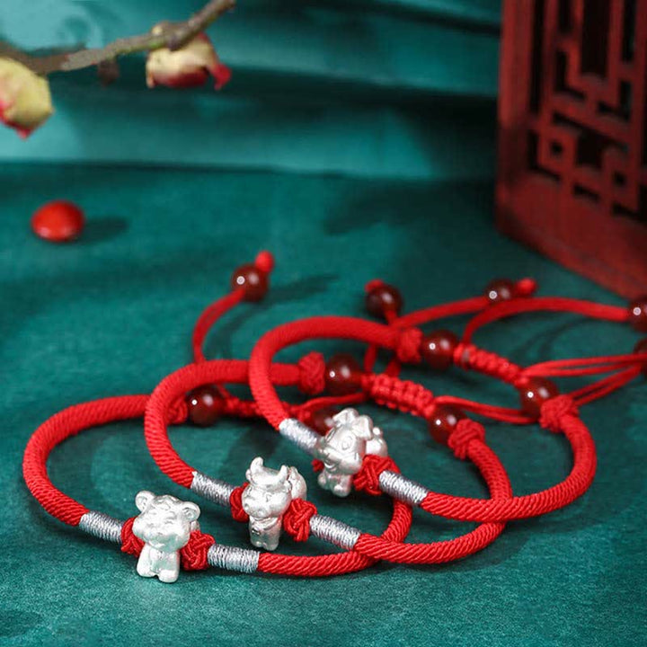 Buddha Stones 999 Sterling Silver Chinese Zodiac Luck Strength Red String Bracelet