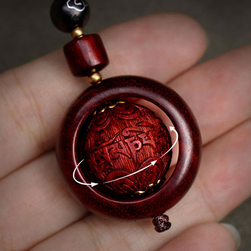 Buddha Stones Tibetan Small Leaf Red Sandalwood Ebony Luck Protection Rotation Decoration