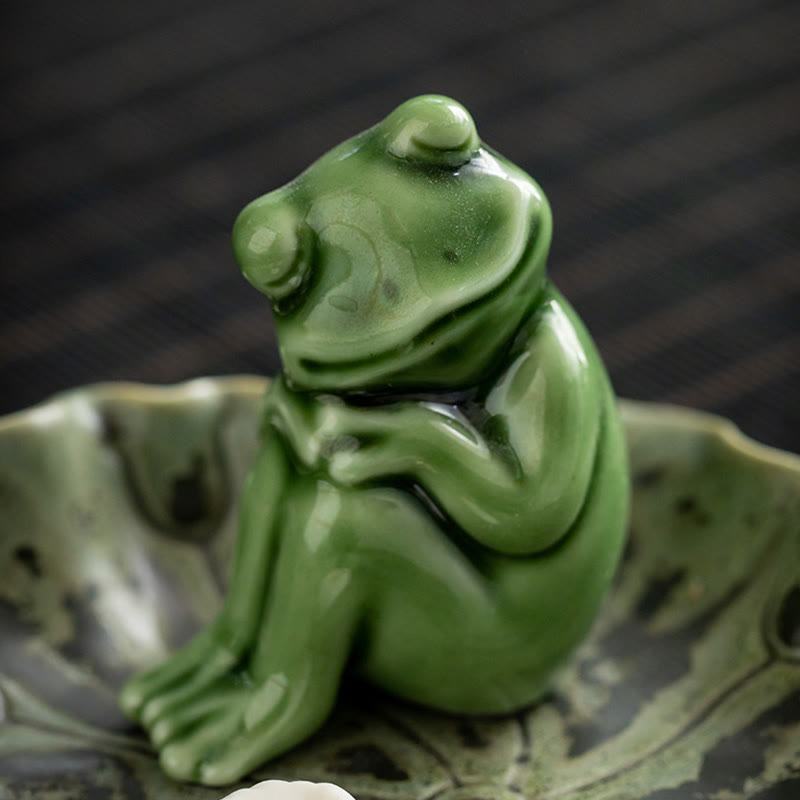 Buddha Stones Leaf Meditation Frog Pattern Healing Ceramic Incense Burner Decoration