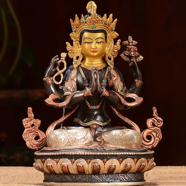 Bodhisattva Chenrezig Four-armed Avalokitesvara Protection Copper Statue Decoration