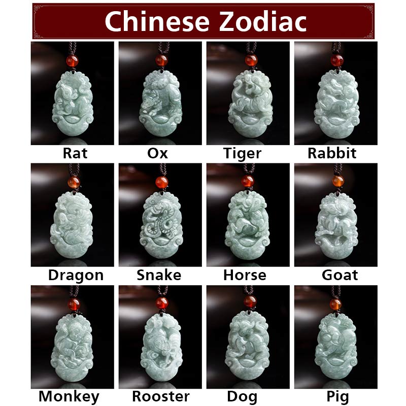 Buddha Stones Natural Jade 12 Chinese Zodiac Sucess Pendant Necklace