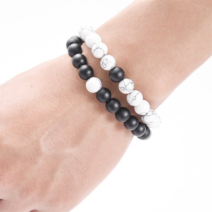 Buddha Stones 2pcs Natural Frosted Stone White Turquoise Bead Couple Bracelet