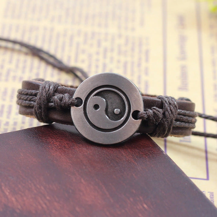 Buddha Stones Retro Yin Yang Leather Harmony String Bracelet