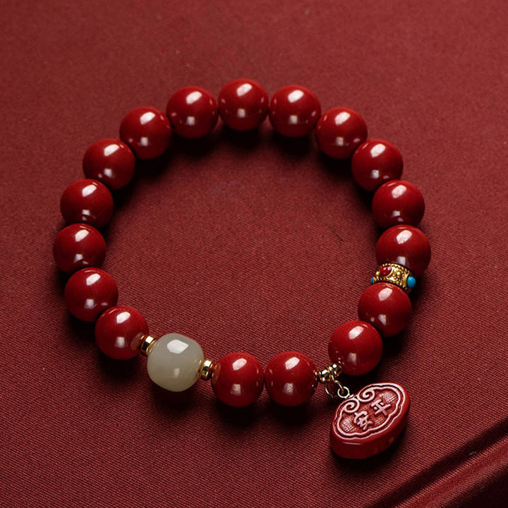 Buddha Stones Cinnabar Jade Healing Protection Charm Bracelet