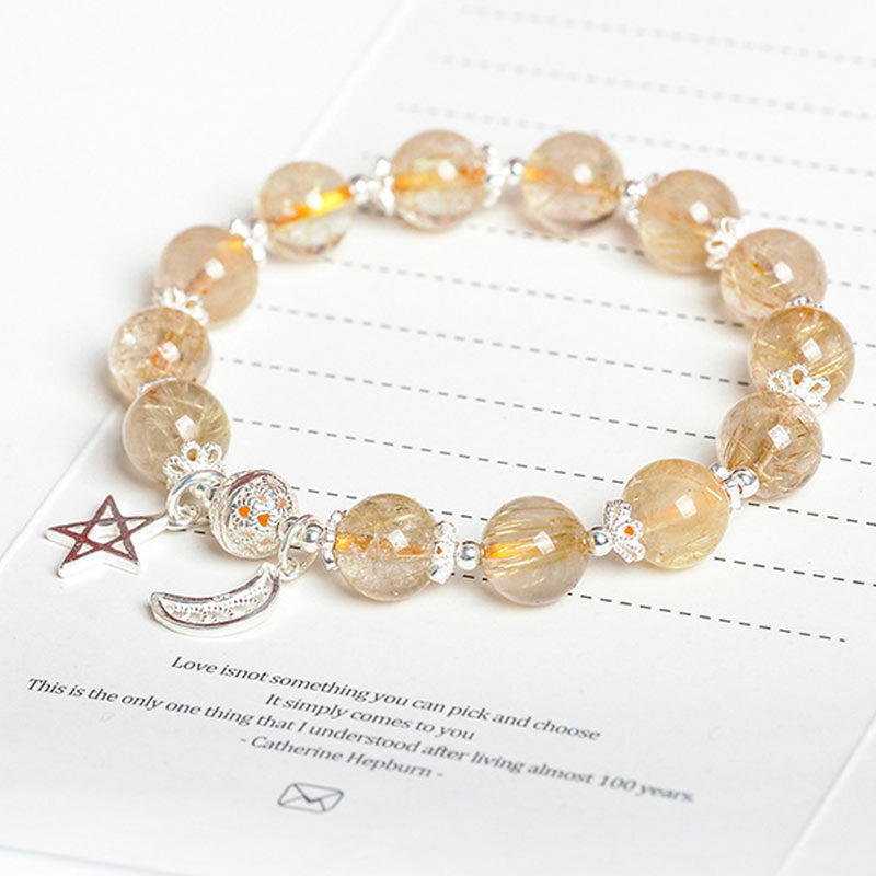 Buddha Stones 925 Sterling Silver Natural Citrine Happiness Moon Star Charm Bracelet