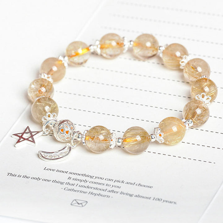 Buddha Stones 925 Sterling Silver Natural Citrine Happiness Moon Star Charm Bracelet