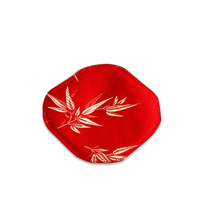 Buddha Stones Vintage Sea Wave Bamboo Plum Blossom Embroidered Cup Mat Pad Tea Cup Coaster Kung Fu Tea Mat