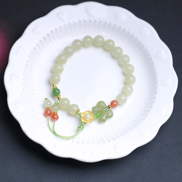 Buddha Stones 925 Sterling Silver Jade Luck Flower Butterfly Bracelet