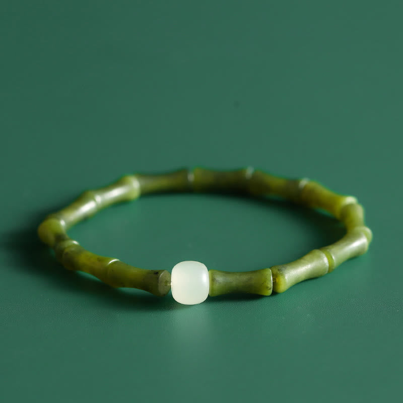 Buddha Stones Green Bamboo Jade Pattern Luck Abundance Bracelet