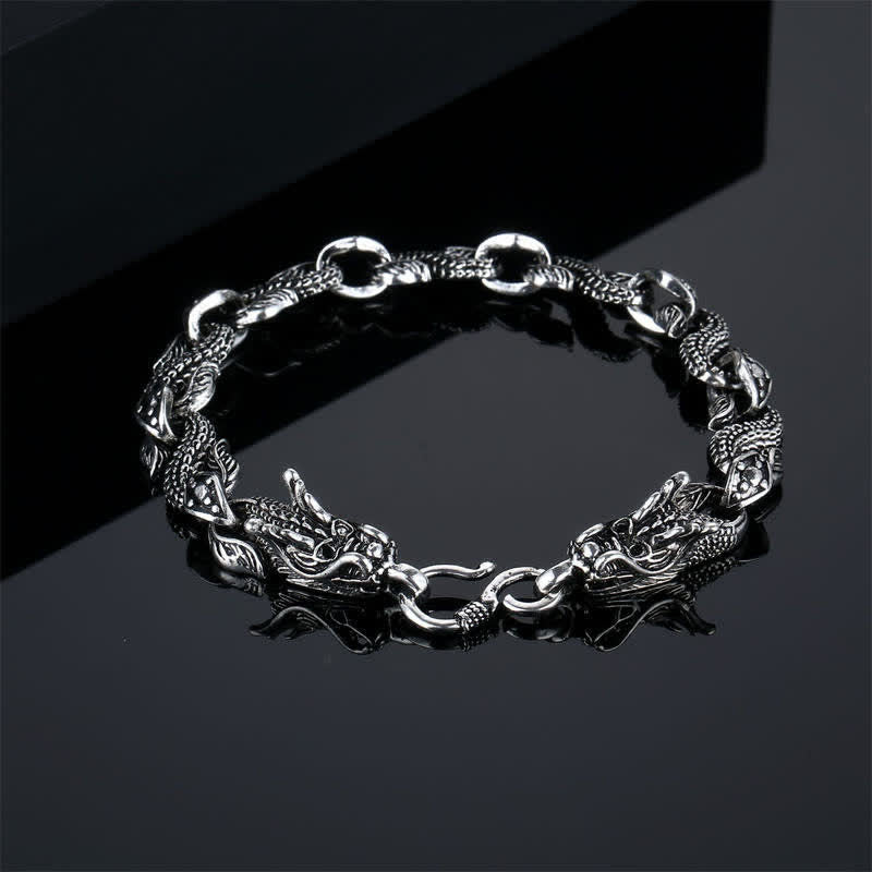 Buddha Stones Double Dragon Head Strength Chain Bracelet Bangle